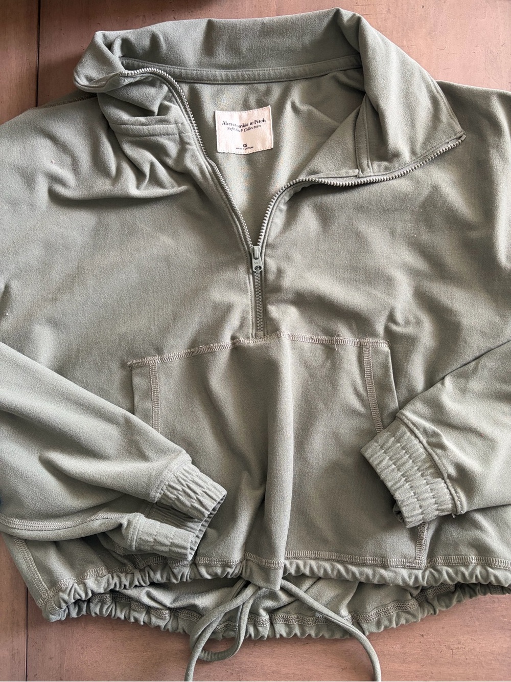 Abercrombie & Fitch Sage Green Cropped Quarter-Zip Sweatshirt